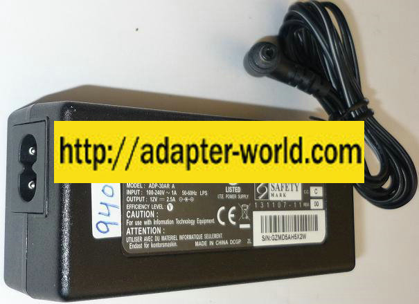 NEW DELTA 12VDC 2.5A USED 2x5.5x9mm 90°ROUND BARREL ADP-30AR A AC ADAPTER POWER SUPPLY